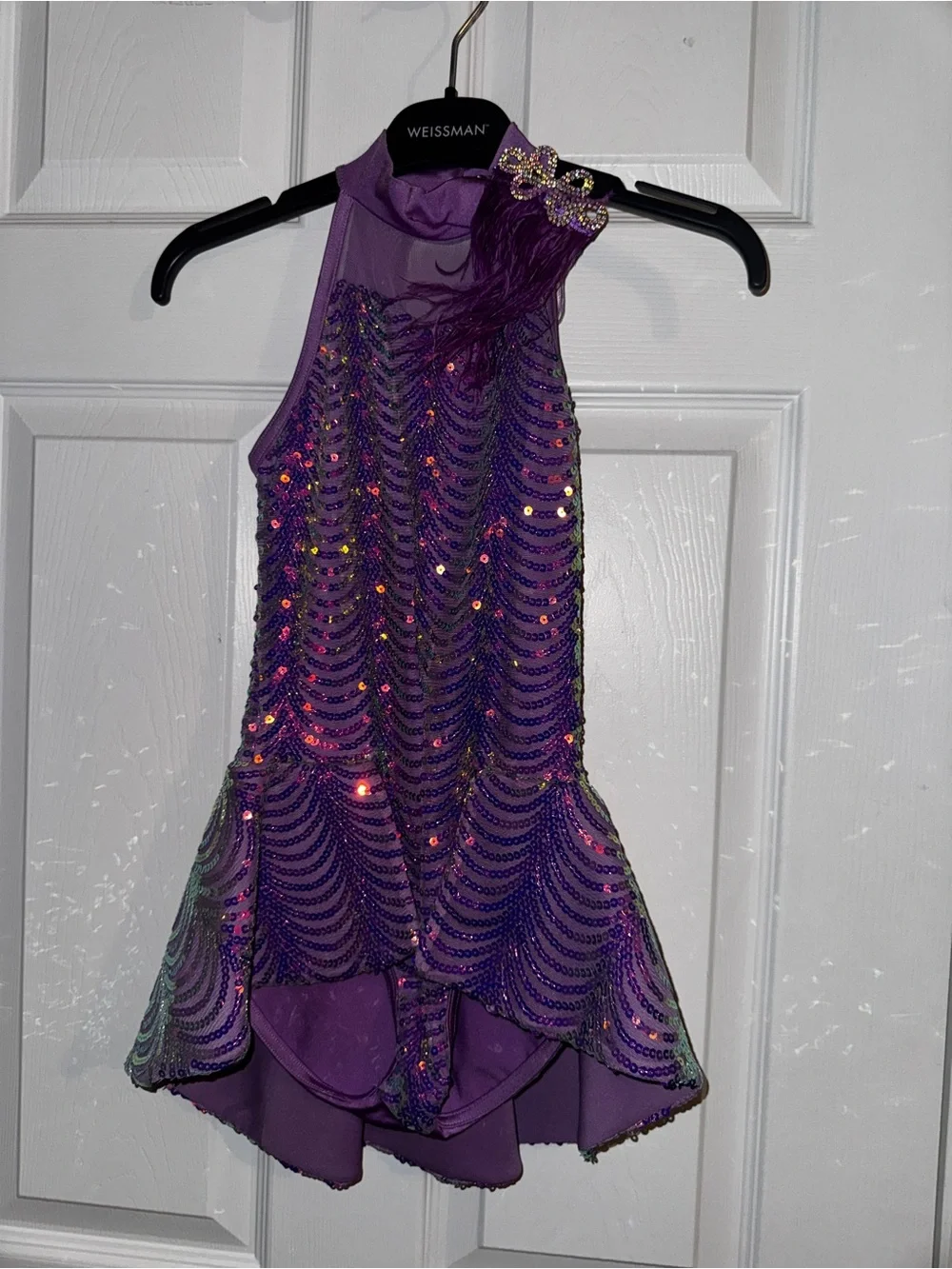 Weissman Purple Sequin Halter Dance Dress with matching hair clip size 1C